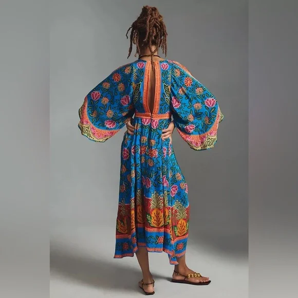 Farm Rio Blue Pineapple Garden Kaftan Maxi Dress Size XXS NWT - Picture 3 of 15